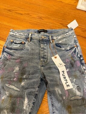 PURPLE brand Wash Skinny Jeans with Purple & White Paint-Effect size 31